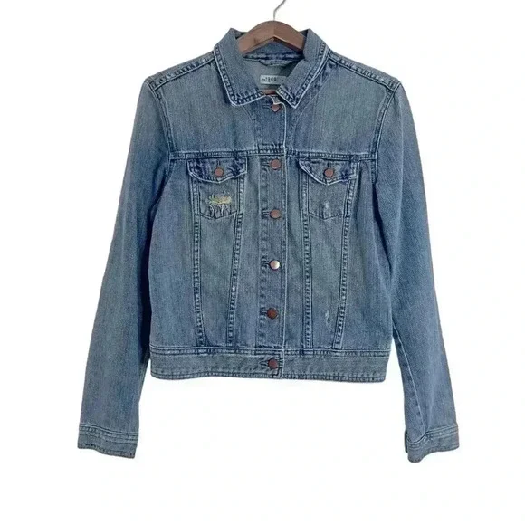 GAP Distressed Medium Wash Denim Jacket Women's Size M - Picture 1 of 6
